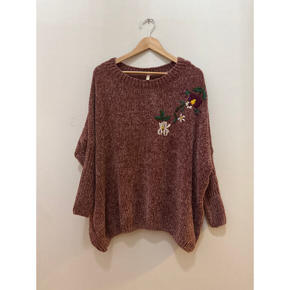Anthropologie Sweaters - Anthropologie Raga Embroidered Purple Spice Crewneck Relaxed Fit Sweater Size L